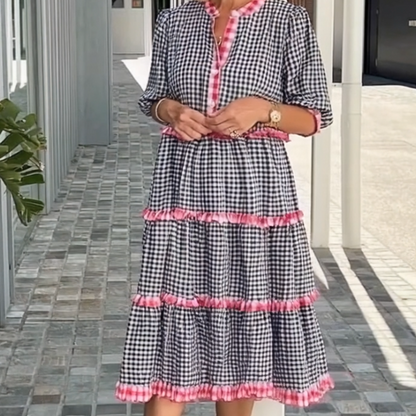 👗Édes Fresh kockás színes blokkos torta fodros ruha