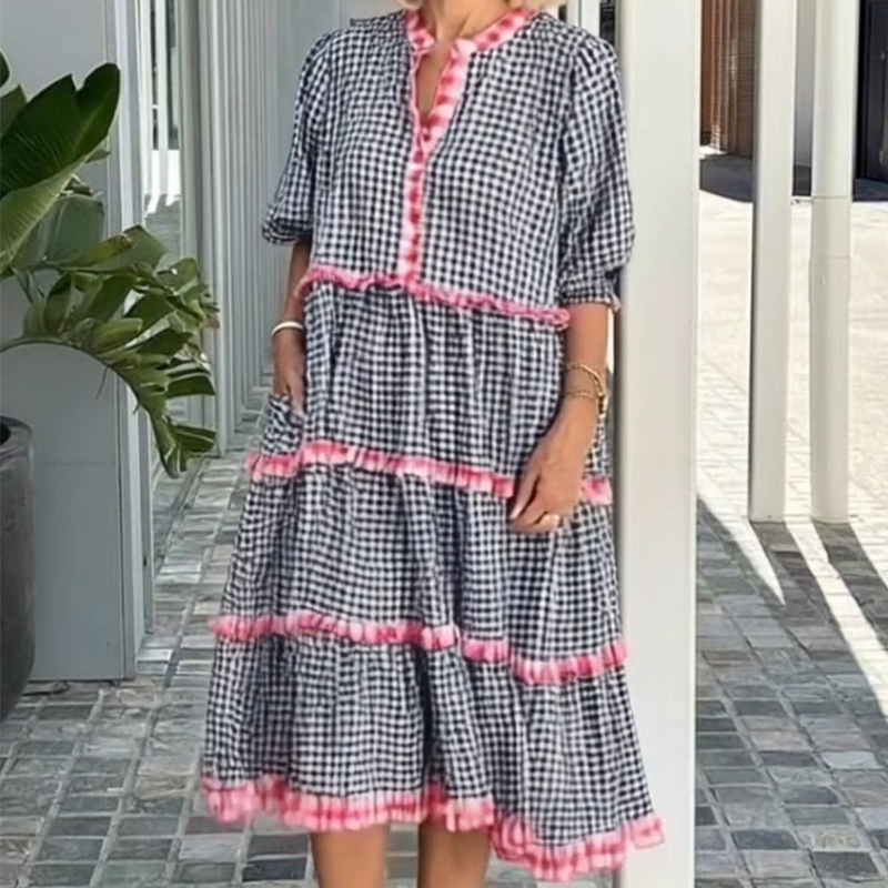 👗Édes Fresh kockás színes blokkos torta fodros ruha