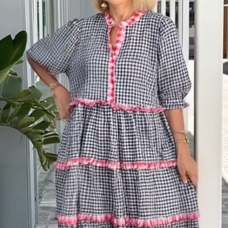 👗Édes Fresh kockás színes blokkos torta fodros ruha