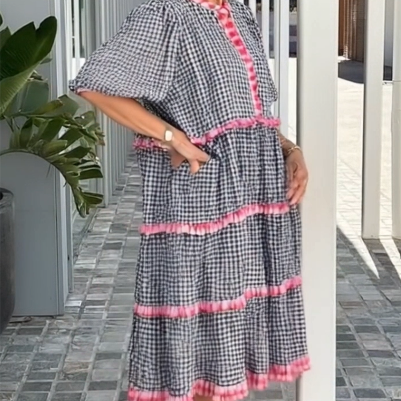 👗Édes Fresh kockás színes blokkos torta fodros ruha