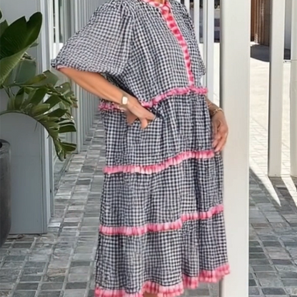 👗Édes Fresh kockás színes blokkos torta fodros ruha