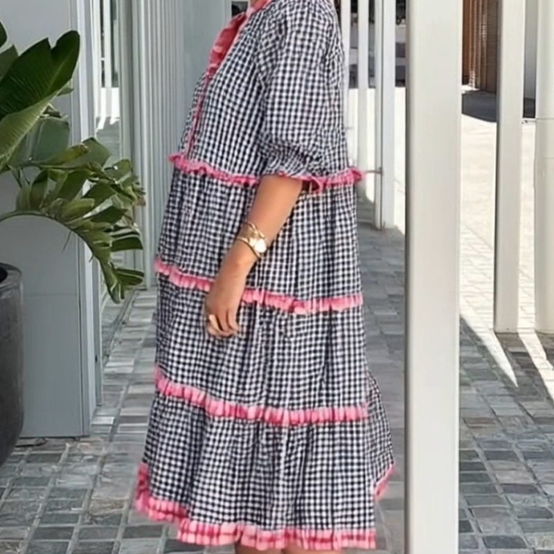 👗Édes Fresh kockás színes blokkos torta fodros ruha