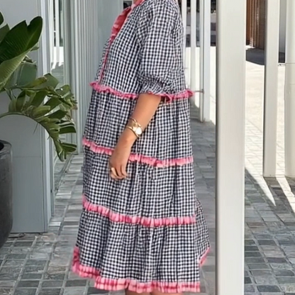 👗Édes Fresh kockás színes blokkos torta fodros ruha