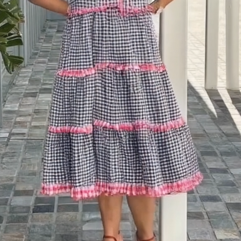 👗Édes Fresh kockás színes blokkos torta fodros ruha