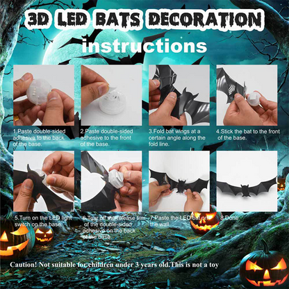 🦇Halloween 3D világító denevérek