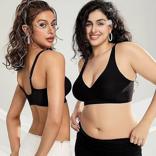 🥰 Mélyen dekoltált, V alakú, push-up, merevítő nélküli, varrás nélküli zselés melltartó👙🔥