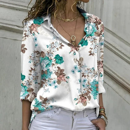 Women's Printed Long Sleeve Button Down Shirt