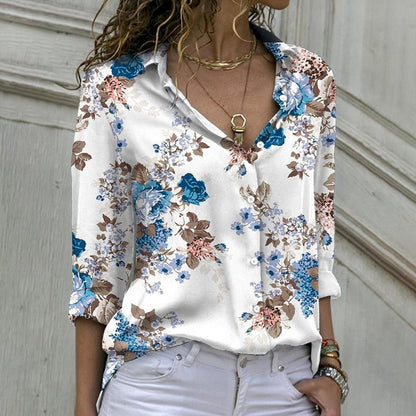 Women's Printed Long Sleeve Button Down Shirt