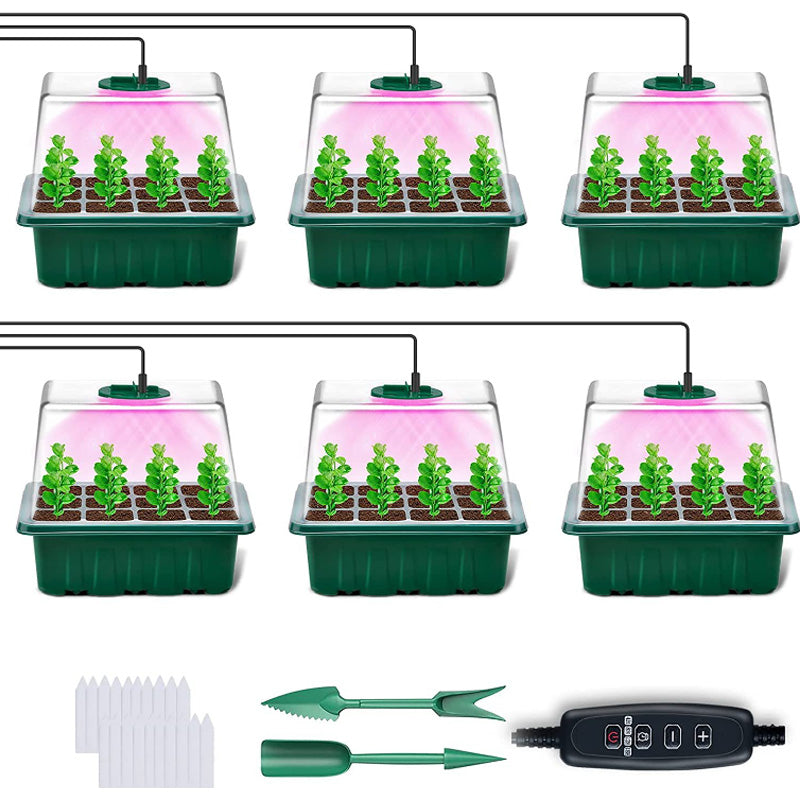 🌱 Csíráztató tálcák növényvilágító lámpával – Páratartalom-szabályozás, átlátszó kialakítás & teljes spektrumú fény 💡