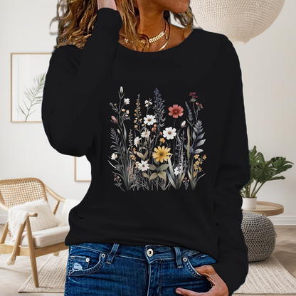 Women’s Floral Printed Round-Neck Long-Sleeve Tops