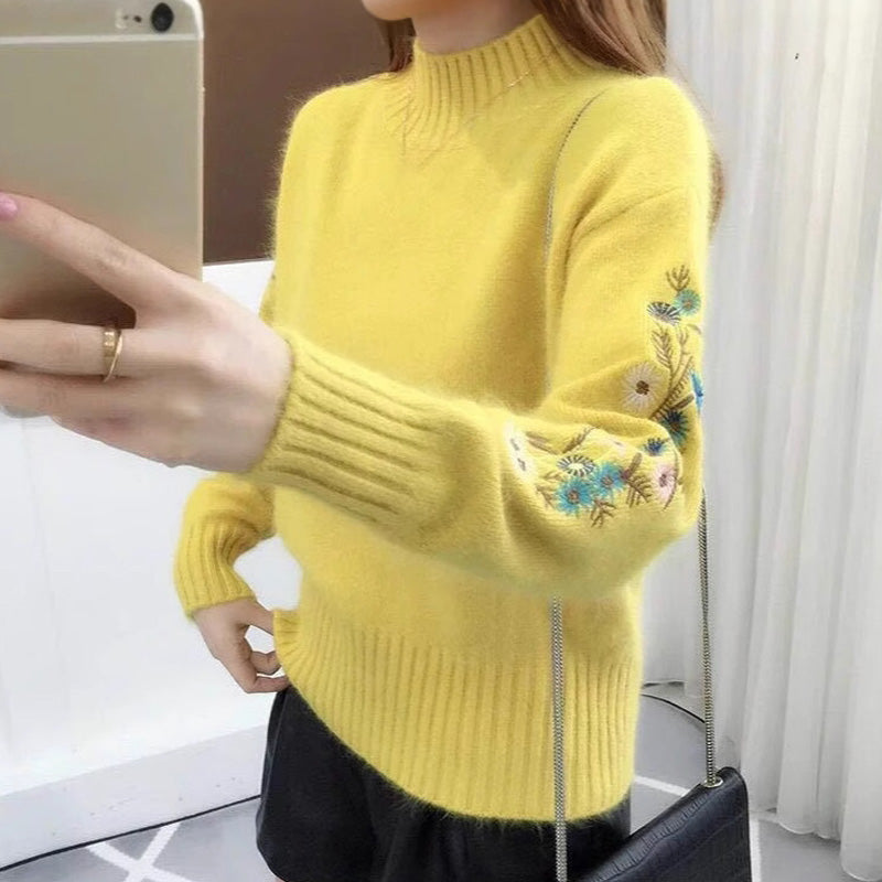 💖 Hímzett női kötött pulóver