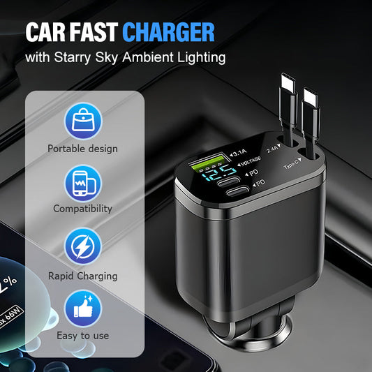 🚗 120 W-os gyors autós töltő csillagos égbolt hangulatvilágítással ✨