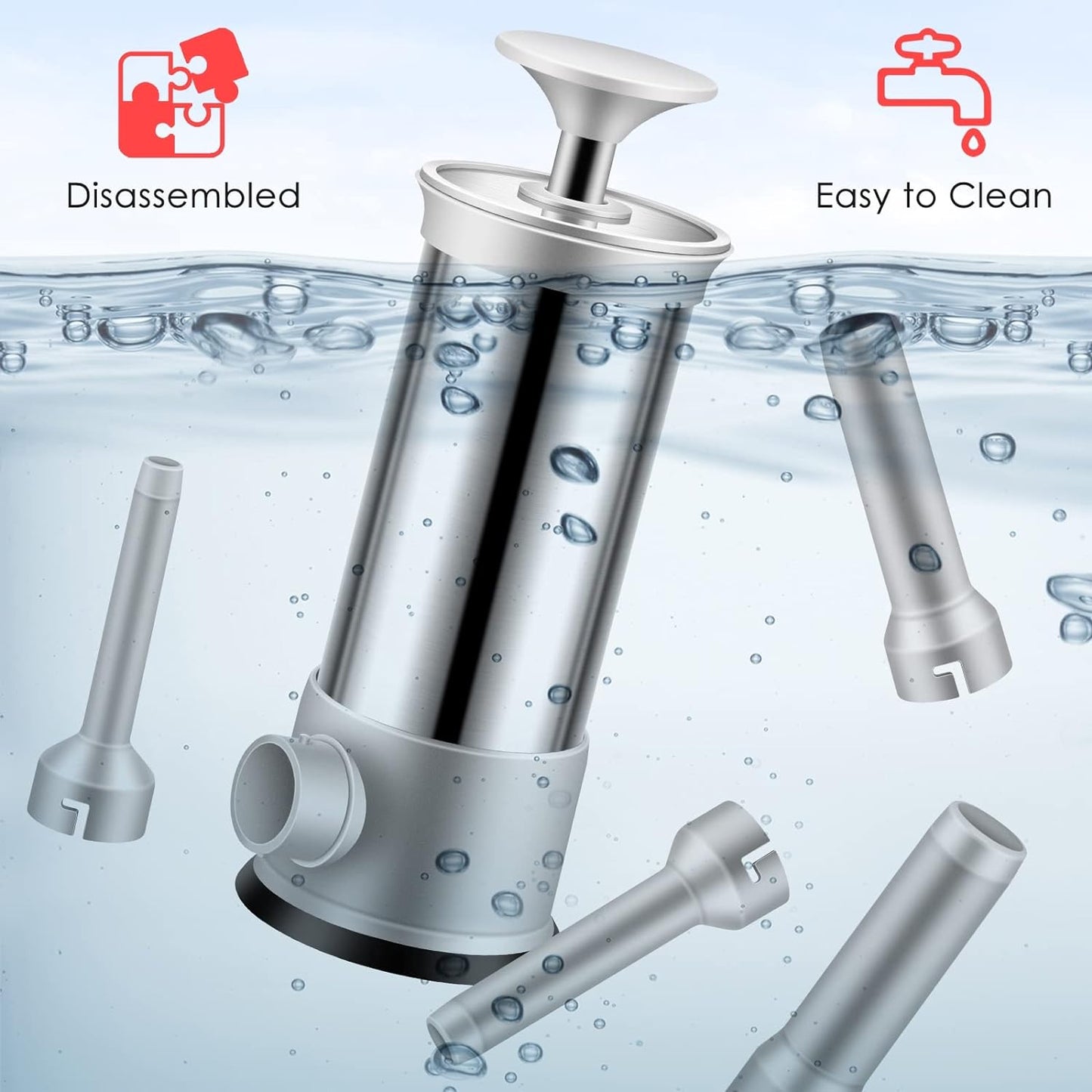 🌭304 rozsdamentes acélból készült kolbász töltőedény, négy különböző méretű csővel