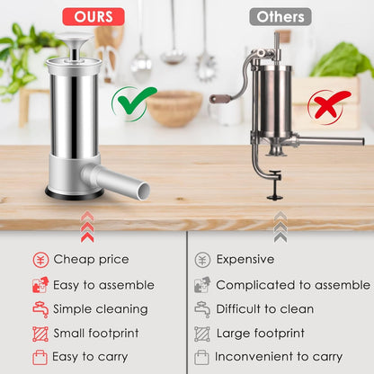 🌭304 rozsdamentes acélból készült kolbász töltőedény, négy különböző méretű csővel