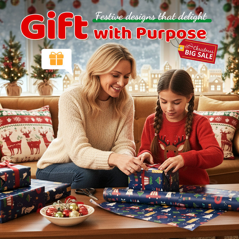 【3 +2 ingyenes】🎄Karácsonyi ajándékcsomagoló papír (70 x 50 cm)