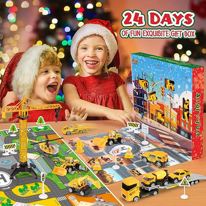 🎁 Adventi fém építőipari járműkészlet – 24 meglepetés 🚜🎄