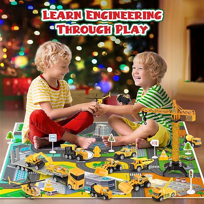 🎁 Adventi fém építőipari járműkészlet – 24 meglepetés 🚜🎄