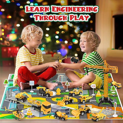 🎁 Adventi fém építőipari járműkészlet – 24 meglepetés 🚜🎄