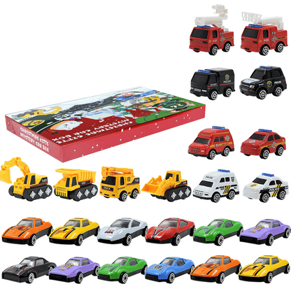 🎁 Adventi fém építőipari járműkészlet – 24 meglepetés 🚜🎄