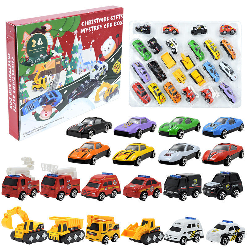 🎁 Adventi fém építőipari járműkészlet – 24 meglepetés 🚜🎄