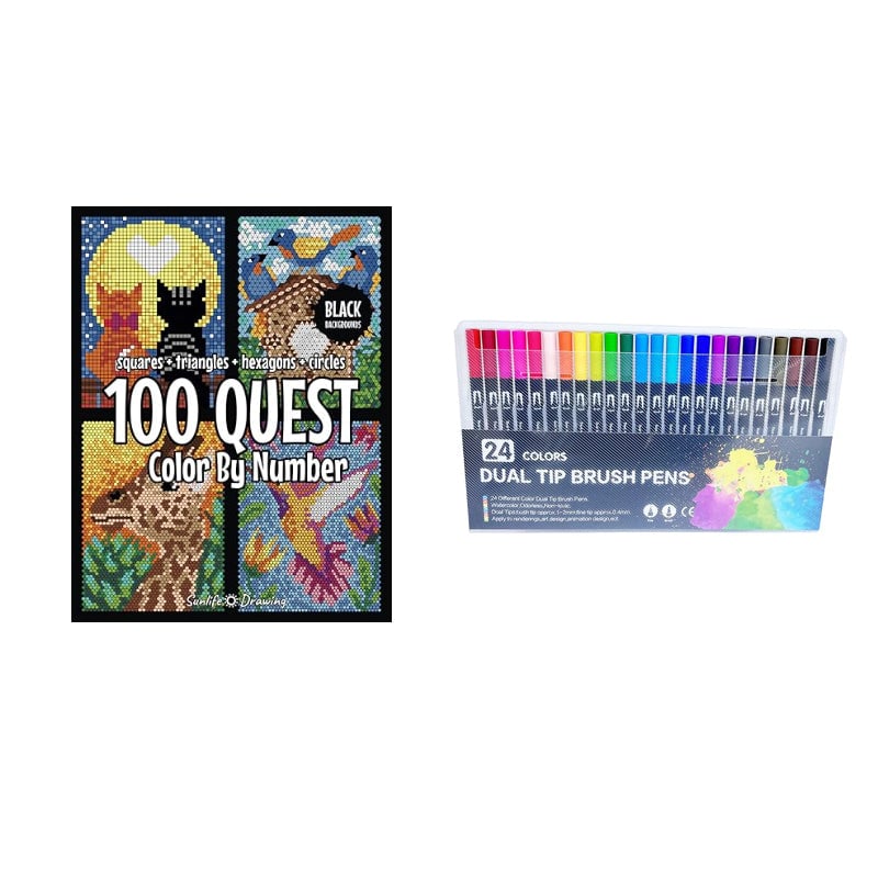 🎨 Mozaik színezőkönyv + kettős hegyű tollak, lazíts és szórakozz!