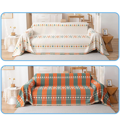 🛋️Fordítható, bohém stílusú, rojtos kanapéhuzat