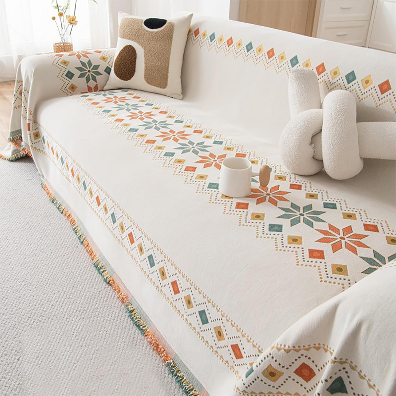 🛋️Fordítható, bohém stílusú, rojtos kanapéhuzat