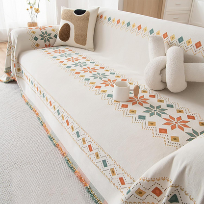 🛋️Fordítható, bohém stílusú, rojtos kanapéhuzat