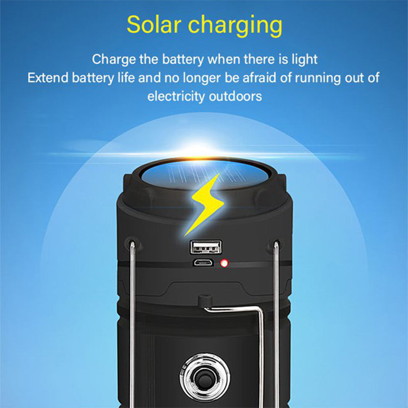 Napenergiával működő, behúzható kempinglámpa