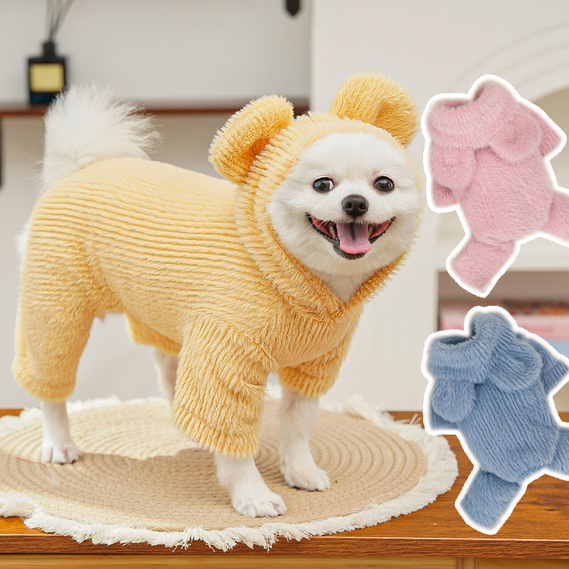 Pet Plush Hooded Vest for Autumn & Winter