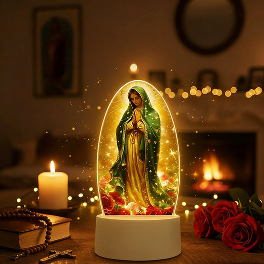 🙏Inspiráló, vallási témájú akril LED éjszakai lámpa ✝️ Szűz Mária imalámpa