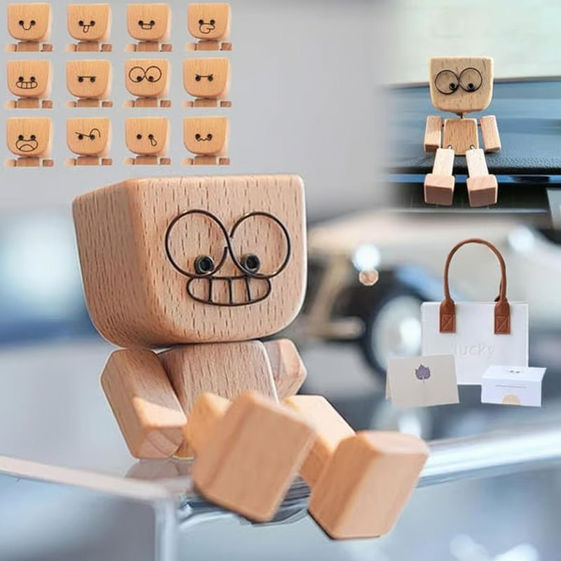 🎁Bájos kis fa figura, amely 12 különböző arckifejezéssel mozog