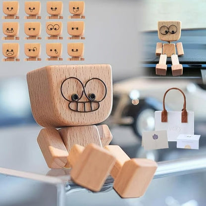 🎁Bájos kis fa figura, amely 12 különböző arckifejezéssel mozog