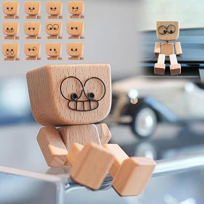 🎁Bájos kis fa figura, amely 12 különböző arckifejezéssel mozog