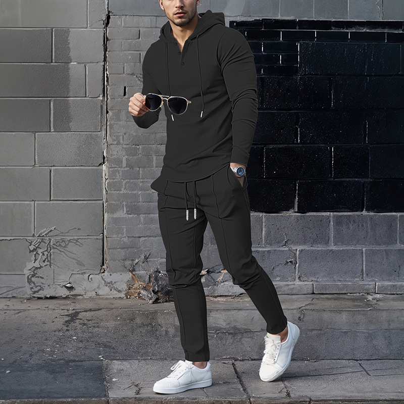 Men's Solid Color Hoodie Tracksuit 2-Piece Set