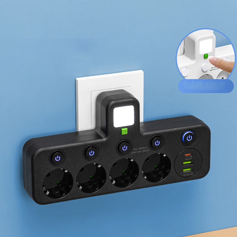 ⚡Okos tápkábeles kiegészítő USB-portokkal (EU dugó)