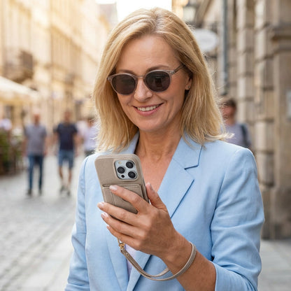 Rózsaszínű, védő tok telefonhoz, tükörrel és csuklópánttal