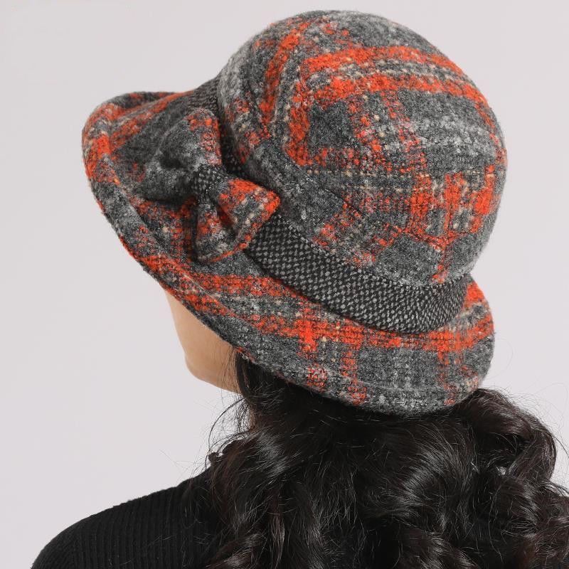 🥰Női vintage kockás műgyapjú cloche kalap