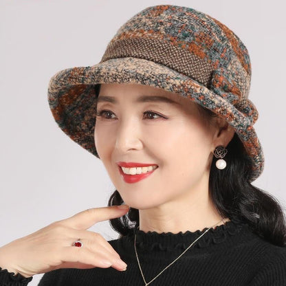 🥰Női vintage kockás műgyapjú cloche kalap