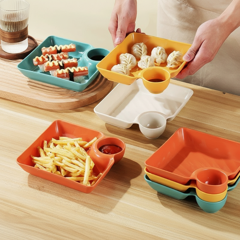 Snack tál (mártogatószószok számára kialakított résszel)