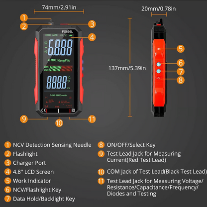 ⚡ USB-ről tölthető digitális multiméter – automatikus tartományválasztás, LCD háttérvilágítás és hordozható kialakítás 📏