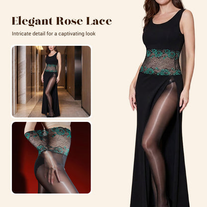 Value Bundle: 8D Oil-Sheen Rose Lace Stockings + Cosmetic Bag