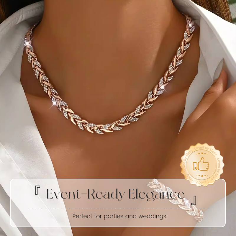 🍃 Levélmintás ékszerszett – Nyaklánc + Karkötő | Természetes elegancia, mindennapi viseletre ✨