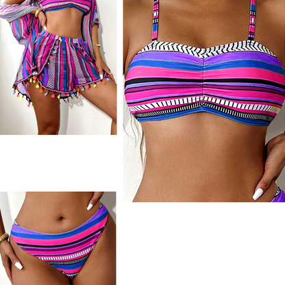 Csíkos spagetti bikini 4 részes szett