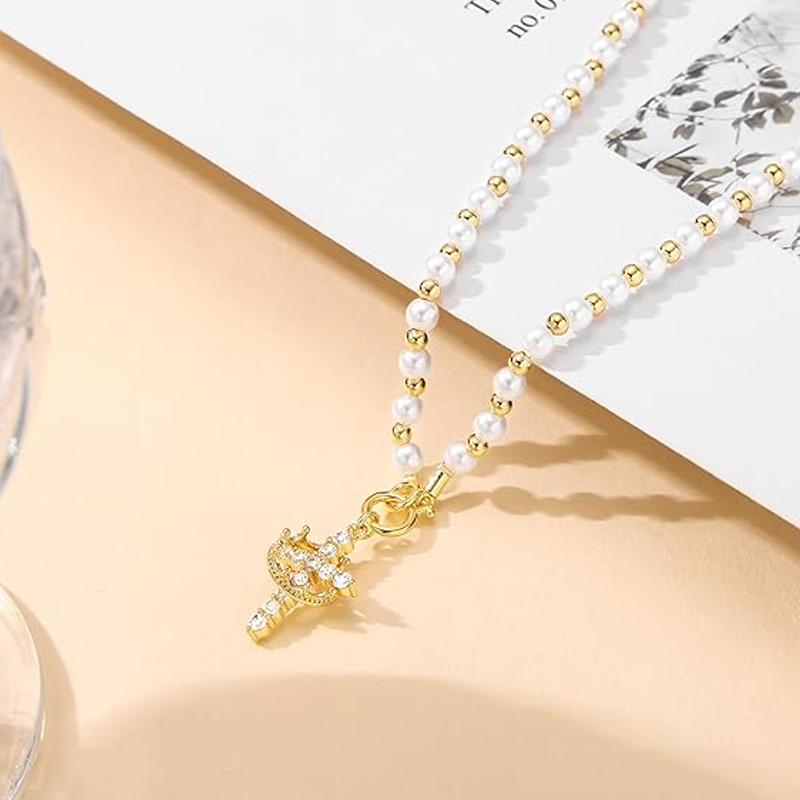 Zirconia Crown Cross Pendant Necklace