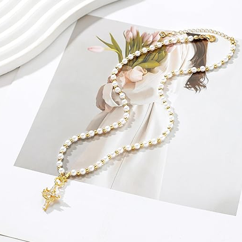 Zirconia Crown Cross Pendant Necklace