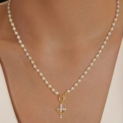 Zirconia Crown Cross Pendant Necklace