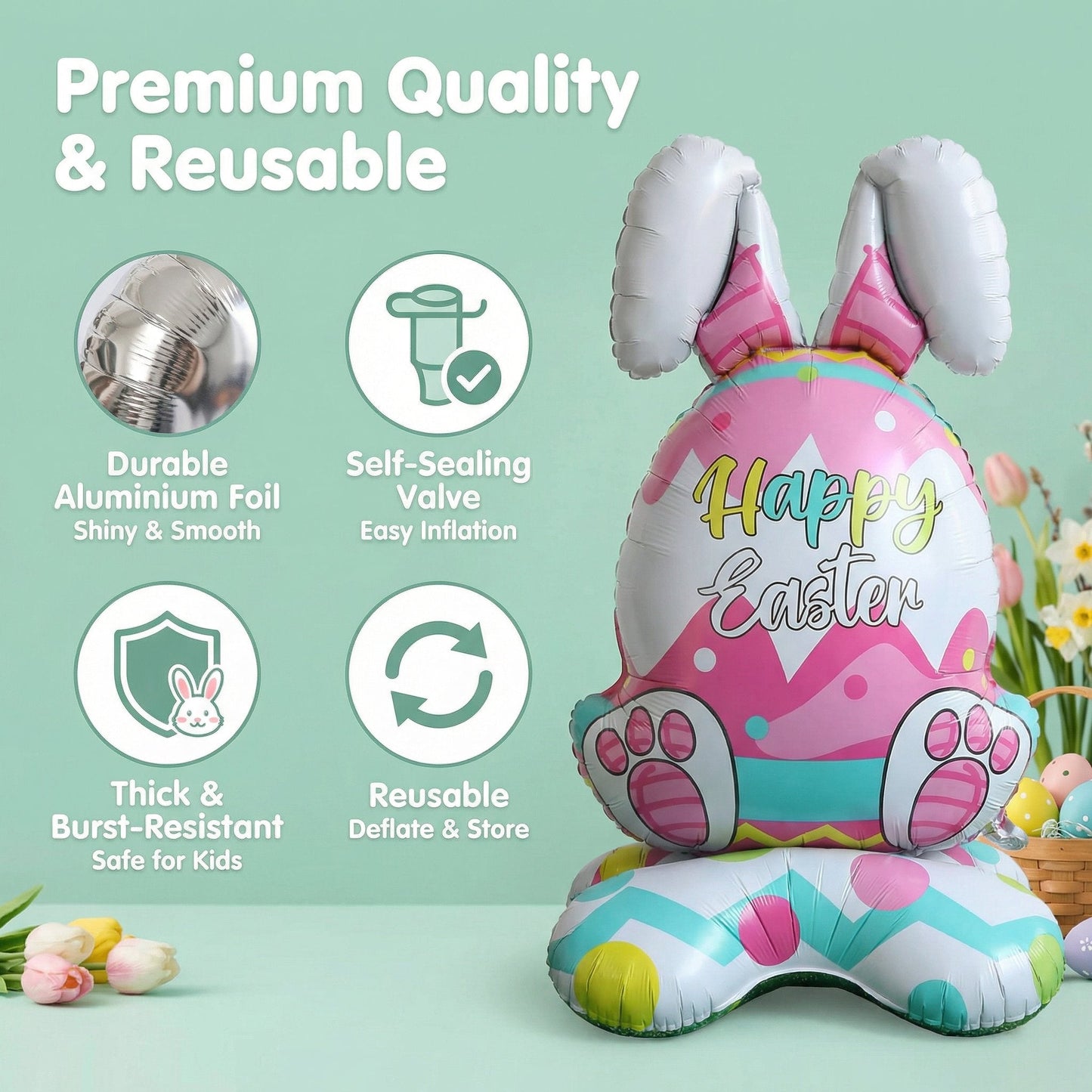 🎁Húsvéti korai madár akció🐰Óriási 3D álló nyuszi léggömb önálló ünnepi hangulatot teremt