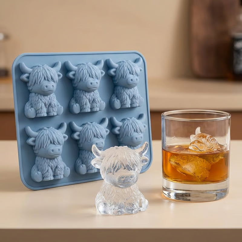 Highland Cow jégkockaforma – aranyos 3D-s szilikonforma italokhoz és partikhoz