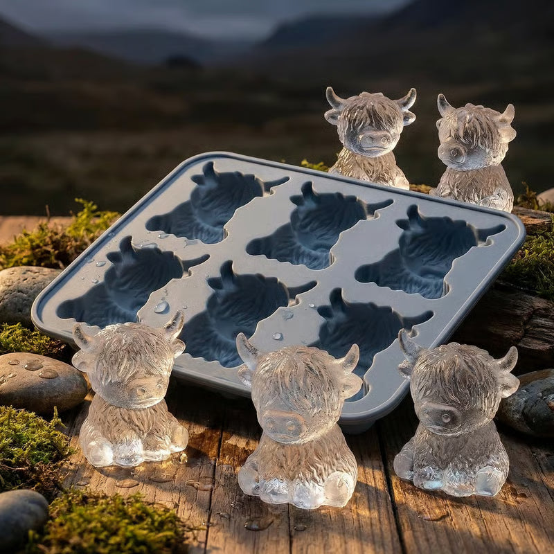 Highland Cow jégkockaforma – aranyos 3D-s szilikonforma italokhoz és partikhoz